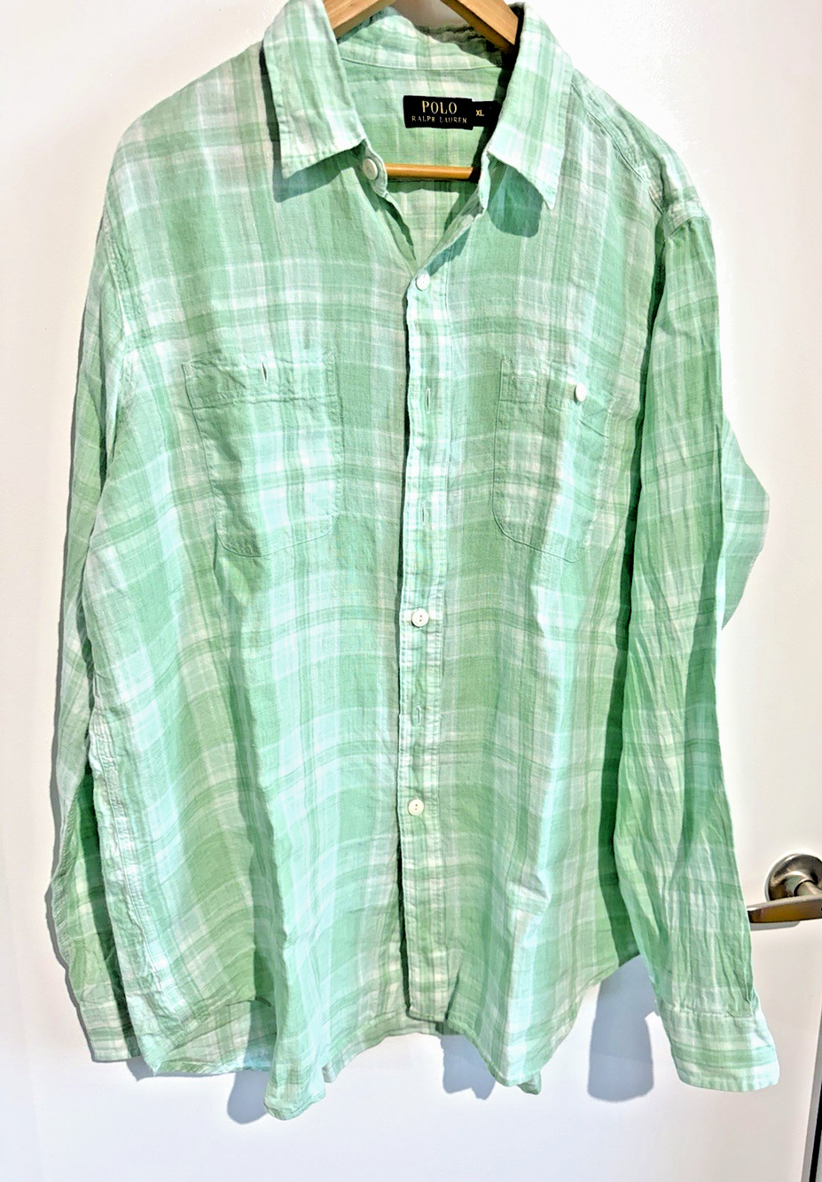Polo Ralph Lauren Linen Plaid Men's shirt Green career nautical coastal Size XL